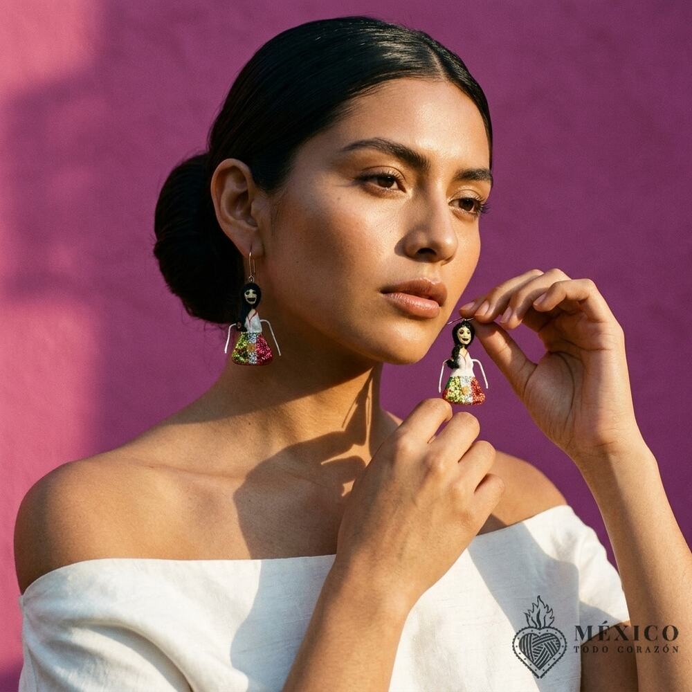 Mexican earrings hand made catrina desing day of the dead 1.5x.75 Inches      0